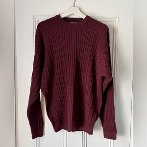 Smith & Tweed Men's 100% Cotton Cable Knit Crew Neck Sweater Burgundy Size L